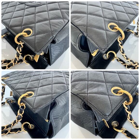 Authentic Chanel Lambskin Shopping Tote Quilted Shoulder Bag Gold Black Chain - Picture 7 of 10